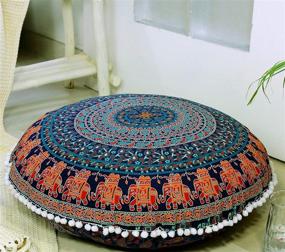 img 2 attached to 🔵 Vibrant 24" Blue Mandala Floor Pillow Cover for Bohemian Yoga Decor - Popular Handicrafts Large Hippie Cushion Case