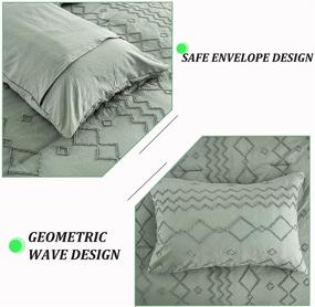 img 1 attached to 🌿 Boho Chic Green Tufted Comforter Set King Size - Stylish Geometry Embroidery Bedding Set 3 Pieces for All Seasons