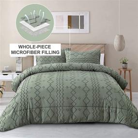 img 3 attached to 🌿 Boho Chic Green Tufted Comforter Set King Size - Stylish Geometry Embroidery Bedding Set 3 Pieces for All Seasons