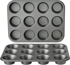 img 4 attached to 🧁 Set of 2 Amazon Basics Nonstick Muffin Baking Pans with 12 Cups