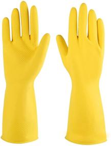 img 4 attached to 🧤 Waterproof Reusable Yellow Rubber Cleaning Gloves - 3 or 6 Pairs for Household and Kitchen Dishwashing