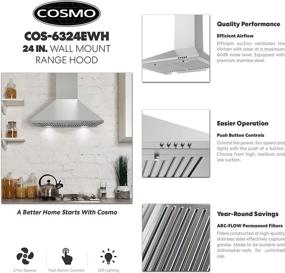 img 2 attached to 🔥 Cosmo COS-6324EWH 24in. Stainless Steel Wall Mount Range Hood with 3-Speed Fan, Permanent Filters, & LED Lights: Perfect Over-Stove Vent Solution