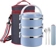 Keweis Bento Box Adult Lunch Box, Portable Insulated Lunch Containers Set,  2-Tier Stackable Stainless Steel Bento Boxes with Thermal Lunch Bag Soup