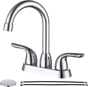 img 4 attached to 💧 SOKA Two Handle Centerset Bathroom Faucet: High Arc Stainless Steel Design with Deck Plate & Pop-Up Drain Assembly - 3 Hole Installation, Chrome Finish (SK18001C)