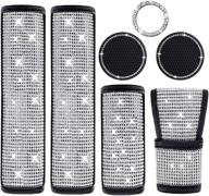 💎 bling seat belt covers set: sparkling crystal diamond car accessories kit for women; includes 2 bling seat belt covers, gear shift cover, handbrake cover, car ring sticker, and 2 cup holder coasters logo
