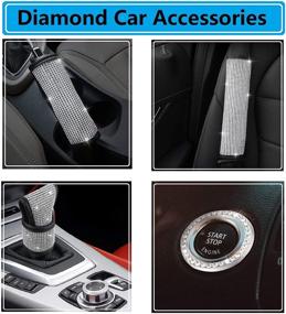 img 3 attached to 💎 Bling Seat Belt Covers Set: Sparkling Crystal Diamond Car Accessories Kit for Women; Includes 2 Bling Seat Belt Covers, Gear Shift Cover, Handbrake Cover, Car Ring Sticker, and 2 Cup Holder Coasters