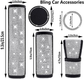 img 2 attached to 💎 Bling Seat Belt Covers Set: Sparkling Crystal Diamond Car Accessories Kit for Women; Includes 2 Bling Seat Belt Covers, Gear Shift Cover, Handbrake Cover, Car Ring Sticker, and 2 Cup Holder Coasters