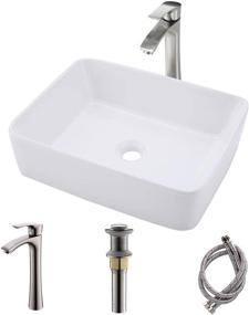 img 4 attached to 🚽 Bokaiya 16x12 Rectangle Vessel Sink with Faucet and Drain Combo - White Porcelain Ceramic Above Counter Bathroom Sink, RV Bathroom Vessel Sink Art Basin, Matching Faucet and Pop Up Drain Combo