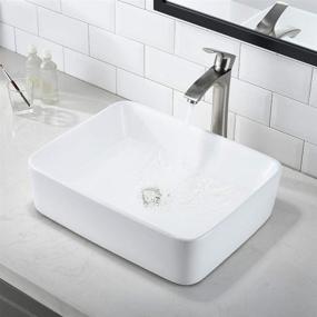 img 1 attached to 🚽 Bokaiya 16x12 Rectangle Vessel Sink with Faucet and Drain Combo - White Porcelain Ceramic Above Counter Bathroom Sink, RV Bathroom Vessel Sink Art Basin, Matching Faucet and Pop Up Drain Combo