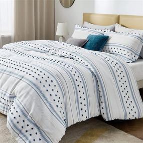 img 1 attached to 🛏️ Bedsure Boho Comforter Set Queen - Blue Lightweight Bedding, Reversible White Tufted Embroidery - All Season Farmhouse Home Decor