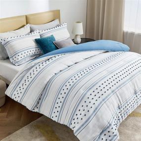 img 4 attached to 🛏️ Bedsure Boho Comforter Set Queen - Blue Lightweight Bedding, Reversible White Tufted Embroidery - All Season Farmhouse Home Decor