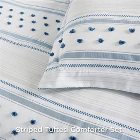 img 2 attached to 🛏️ Bedsure Boho Comforter Set Queen - Blue Lightweight Bedding, Reversible White Tufted Embroidery - All Season Farmhouse Home Decor