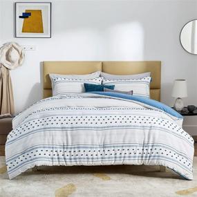 img 3 attached to 🛏️ Bedsure Boho Comforter Set Queen - Blue Lightweight Bedding, Reversible White Tufted Embroidery - All Season Farmhouse Home Decor