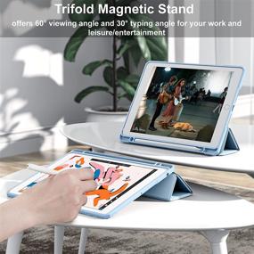 img 1 attached to 🔵 Mastten iPad Case 9th/8th/7th Gen: Trifold Stand, Pencil Holder, Clear Back, Baby Blue