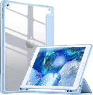 🔵 mastten ipad case 9th/8th/7th gen: trifold stand, pencil holder, clear back, baby blue logo