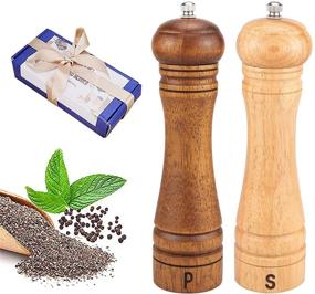 img 4 attached to 🧂 Haomacro Salt and Pepper Grinders Set of 2 – Premium Modern Oak Wood Salt Grinder Ceramic Mill 8 inch Tall, Adjustable Rotor, Easy Refill, Strong Coarseness, Refillable Pepper Salt Grinder