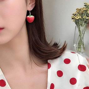 img 3 attached to 🍓 3D Strawberry Earrings for Women: Simulated Fruit Dangle Earrings, Cute Red Acrylic Strawberry Jewelry