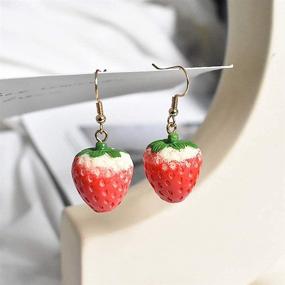 img 1 attached to 🍓 3D Strawberry Earrings for Women: Simulated Fruit Dangle Earrings, Cute Red Acrylic Strawberry Jewelry