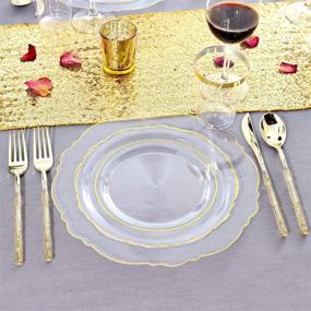 img 1 attached to 🍽️ Liacere 150PCS Clear Gold Plastic Plates & Disposable Gold Plastic Silverware with Glitter Bamboo Handle Cutlery - Premium Baroque Clear Gold Disposable Plates for Weddings & Parties