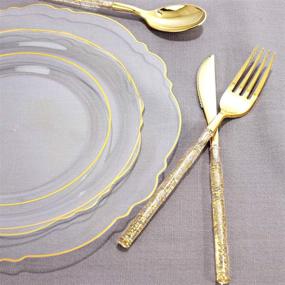 img 3 attached to 🍽️ Liacere 150PCS Clear Gold Plastic Plates & Disposable Gold Plastic Silverware with Glitter Bamboo Handle Cutlery - Premium Baroque Clear Gold Disposable Plates for Weddings & Parties