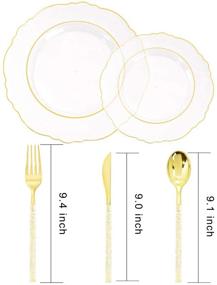 img 2 attached to 🍽️ Liacere 150PCS Clear Gold Plastic Plates & Disposable Gold Plastic Silverware with Glitter Bamboo Handle Cutlery - Premium Baroque Clear Gold Disposable Plates for Weddings & Parties