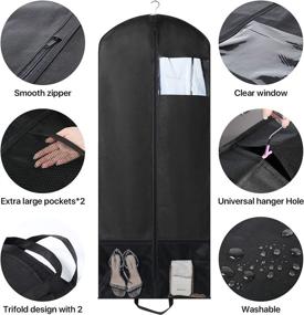 img 2 attached to 🎒 Convenient 6-Pack Hanging Garment Bags with Extra Large Pockets for Travel and Storage - Black Dress Suit Covers for Jacket, Shirt, Coat, Wedding Gown - 60 inch Size, Breathable & Dust Proof