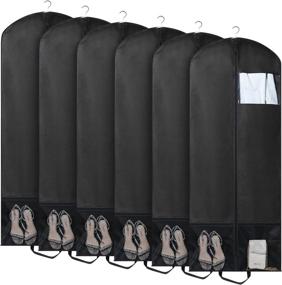 img 4 attached to 🎒 Convenient 6-Pack Hanging Garment Bags with Extra Large Pockets for Travel and Storage - Black Dress Suit Covers for Jacket, Shirt, Coat, Wedding Gown - 60 inch Size, Breathable & Dust Proof