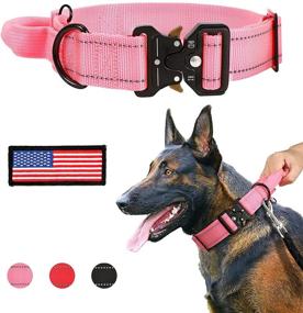 img 4 attached to 🐾 WHIPPY Wide Military Dog Collar: Adjustable, Heavy Duty Nylon K9 Collar with Control Handle, Reflective Design, and USA Flag for Medium to Large Dogs