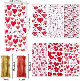 img 3 attached to Valentine's Treat Favor Bags: 180-Piece Clear Cellophane Plastic Candy Goodie Gift Bags with 200 💝 Gold and Red Twist Ties - Perfect for Valentine's Day Party Decorations, Offering 6 Assorted Styles