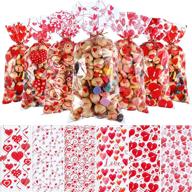 valentine's treat favor bags: 180-piece clear cellophane plastic candy goodie gift bags with 200 💝 gold and red twist ties - perfect for valentine's day party decorations, offering 6 assorted styles logo