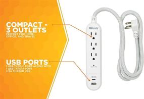img 2 attached to 🔌 Woods 41026: Premium Surge Protector with 3 Outlets, USB-A and USB-C Charging, 250 Joules of Protection, 4ft Braided Fabric Cord - White