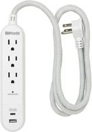 🔌 woods 41026: premium surge protector with 3 outlets, usb-a and usb-c charging, 250 joules of protection, 4ft braided fabric cord - white logo