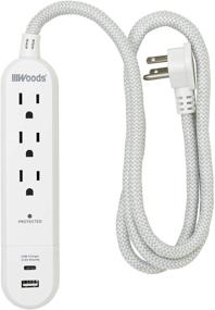 img 4 attached to 🔌 Woods 41026: Premium Surge Protector with 3 Outlets, USB-A and USB-C Charging, 250 Joules of Protection, 4ft Braided Fabric Cord - White