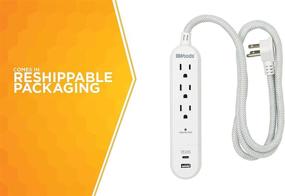 img 3 attached to 🔌 Woods 41026: Premium Surge Protector with 3 Outlets, USB-A and USB-C Charging, 250 Joules of Protection, 4ft Braided Fabric Cord - White