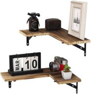 📚 floating corner shelves wall mounted set of 2 - rustic wood wall storage racks for bedroom, living room, kitchen, office - brown logo