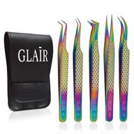 🔧 glair premium lash eyelash extension tweezers set - 5 japanese stainless lash tech tools, straight & curved, volume tweezers, precision rainbow, 90 & 45 degree angled tweezers logo