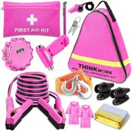 🚗 must-have: thinkwork pink car emergency kit for teen girls and ladies - ideal roadside assistance with jumper, first aid, led flare, and more! logo
