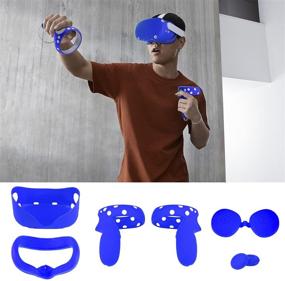 img 3 attached to 🔵 Colohas VR Чехол для Oculus Quest 2, Набор аксессуаров для улучшенной защиты и комфорта, включая защитный чехол для передней части корпуса, защитный чехол для линз, чехол для захвата контроллера против случайного выбрасывания, силиконовый чехол для лица с защитой от пота и протечек (синий)