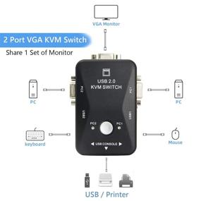 img 4 attached to 🖥️ Vansungs 2 Port VGA KVM Switch with 3 USB Hubs: Share 1 Set of Monitor, Keyboard, Mouse, Printer, and U Disk between Two Computers (Includes 2 VGA USB Cables)