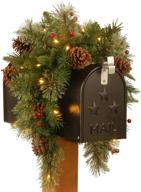 🎄 36 inch pre-lit artificial christmas mailbox swag by national tree company - flocked with mixed decorations, white led lights - colonial style logo