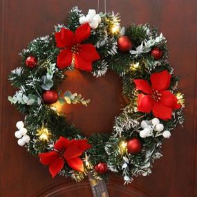 img 4 attached to 🎄 URMAGIC LED Christmas Wreath – Battery Powered Xmas Decorations for Indoor & Outdoor, Artificial Door Hanging Garland for Christmas Party Décor