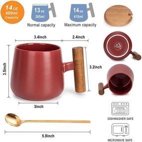 img 2 attached to ☕ GOOD ALWAYS 14 Oz Ceramic Coffee Mug with Wood Lid and Spoon - Perfect Office and Home Tea Cup for The Coffee Lover in Your Life - Ideal Christmas Gift! (Matte Red, 1 Pack)