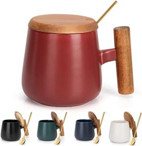 img 3 attached to ☕ GOOD ALWAYS 14 Oz Ceramic Coffee Mug with Wood Lid and Spoon - Perfect Office and Home Tea Cup for The Coffee Lover in Your Life - Ideal Christmas Gift! (Matte Red, 1 Pack)