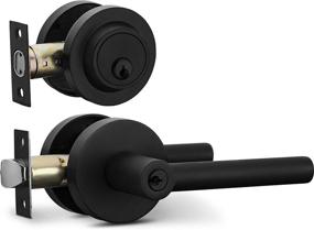 img 4 attached to 🚪 Berlin Modisch Entry Lever Door Handle and Single Cylinder Deadbolt Lock with Key - Sleek Round Locking Lever Handle Set for Front Door or Office - Suitable for Both Right & Left Sided Doors - Heavy Duty Iron Black Finish