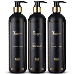 img 4 attached to Set of 3 Black 500mL Plastic Pump Bottles for Shower Dispenser - Shower Dispenser Bottles with Gift Box and Labels for Shampoo, Conditioner, Body Wash, Hand Sanitizer, Hand Soap, Detergent, and Dish Soap