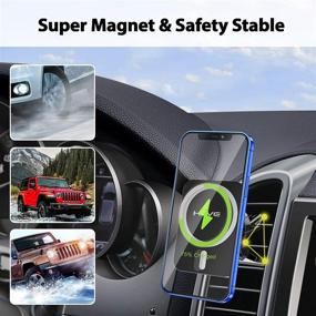 img 1 attached to 15W Mag-Safe Car Phone Holder Mount Charger for iPhone 13/12 - Wireless Magnetic Car Charger Compatible with iPhone 12/13 Pro Max Mini (Silver)