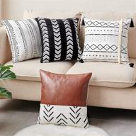 🏡 cdwerd set of 4 boho modern farmhouse throw pillow covers 18x18 inch - stylish faux leather and linen decorative pillowcases for couch, bed, home decor logo