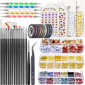 img 4 attached to 🎨 Complete Nail Art Design Kit: JOYJULY 3D Nail Art Tools with Brushes, Dotting Tools, Holographic Stickers, Nail Foil, Rhinestones, and Tweezers