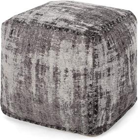 img 4 attached to Stylish Christopher Knight Home Hannah Hand-Loomed Boho Fabric Cube Pouf in Gray, Ivory, and Black – A Perfect Addition to Your Living Space!