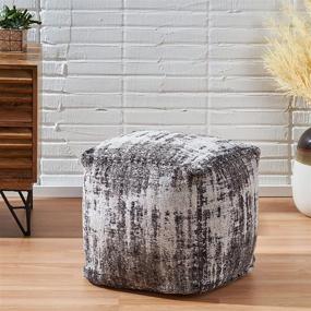 img 3 attached to Stylish Christopher Knight Home Hannah Hand-Loomed Boho Fabric Cube Pouf in Gray, Ivory, and Black – A Perfect Addition to Your Living Space!